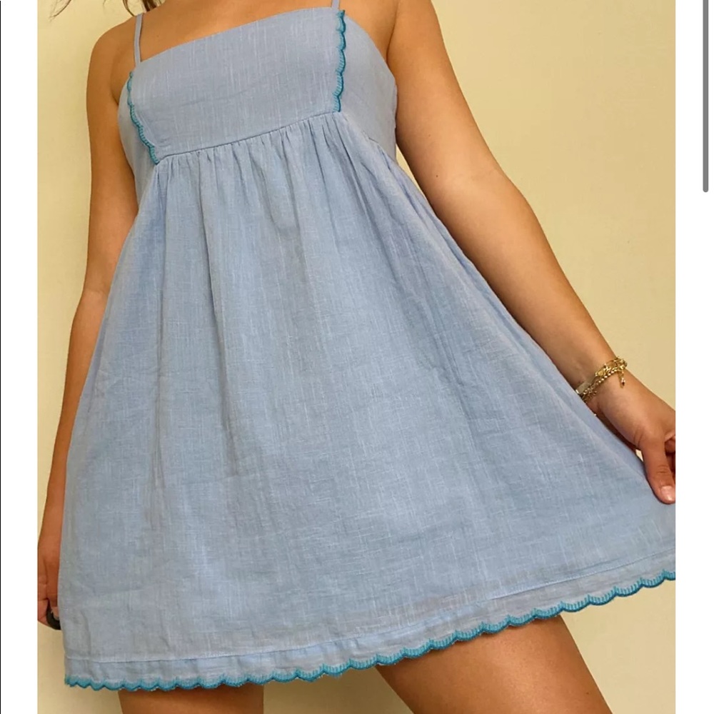 Urban Outfitters Blue Scalloped Frock Mini Dress, size small.